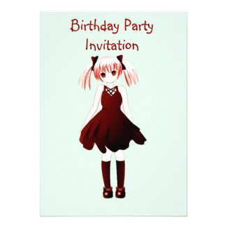 Birthday party invitation with anime girl