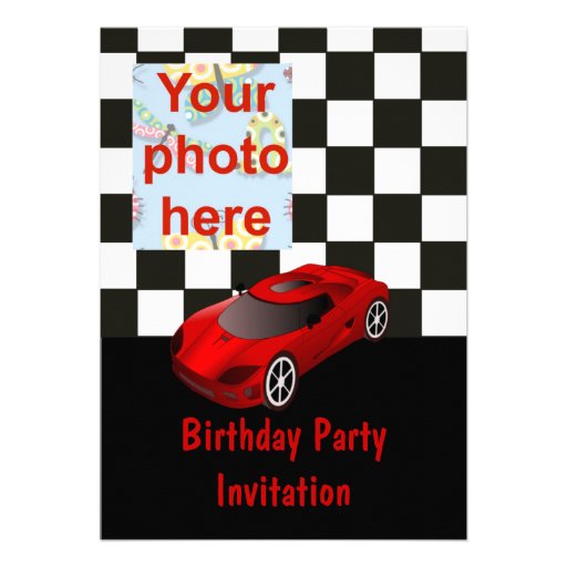 Birthday party invitation with car add photo