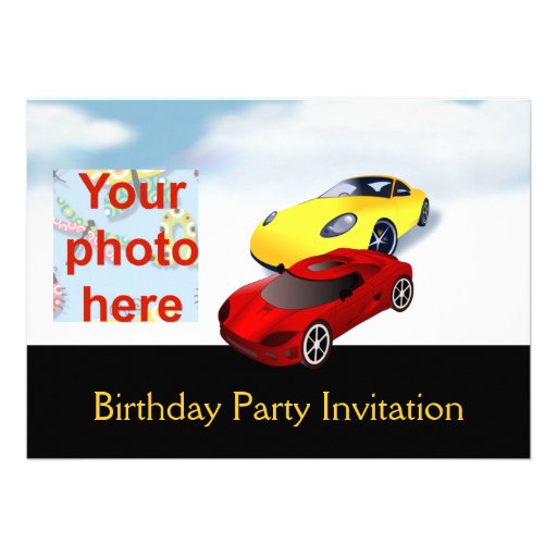 Birthday party invitation with cars add photo