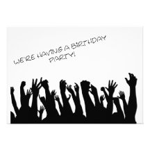 Birthday party invitation with cheering crowds