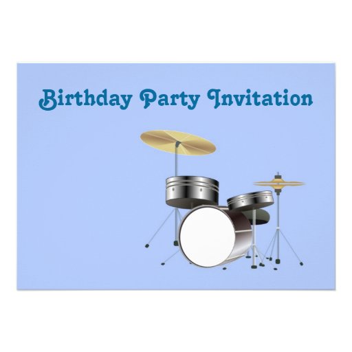 Birthday party invitation with drum kit drummer