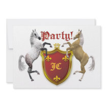 Birthday party invitation with rearing horses.