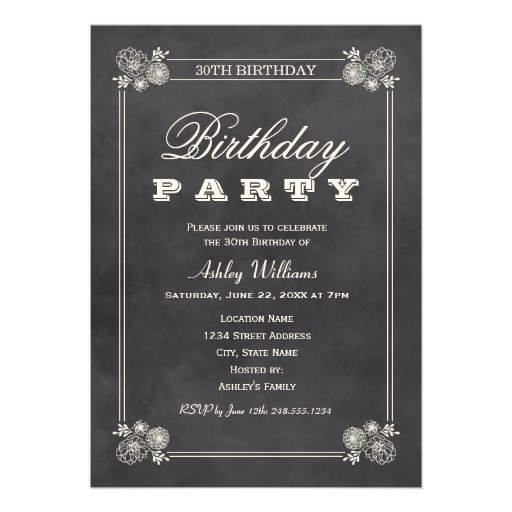 Birthday Party Invitations | Black Chalkboard