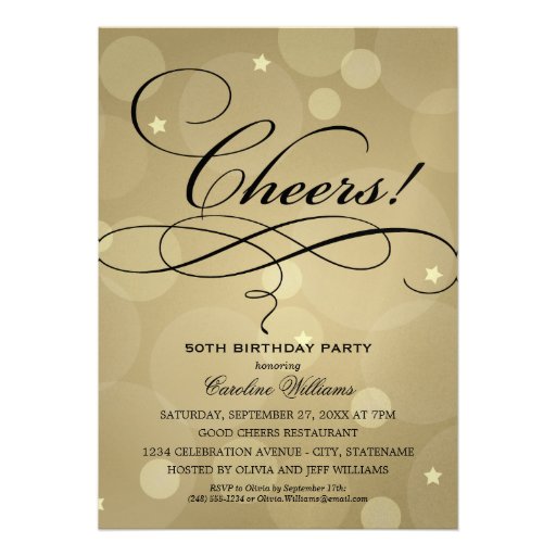 Birthday Party Invitations | Champagne Gold Theme Personalized Announcement