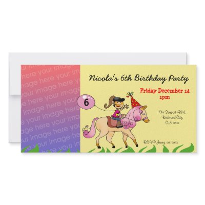 Birthday party invitations (pink pony) photo card template by jsoh