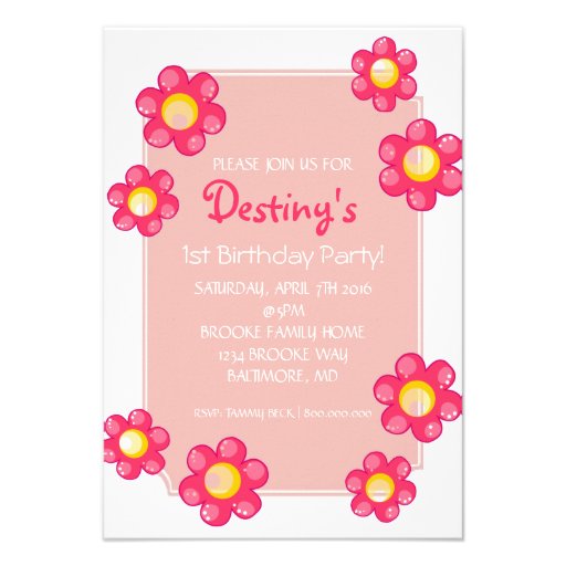 Birthday Party Invite | Cute Flower |whi (front side)