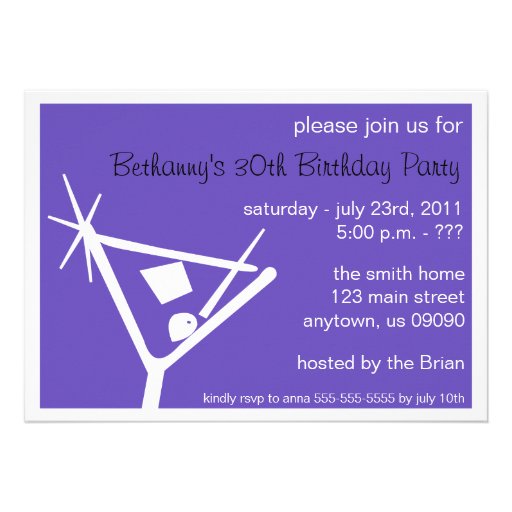 Birthday Party Invite Martini Glass (Purple)