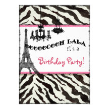 Birthday Party Invite, Zebra, Eiffel Tower