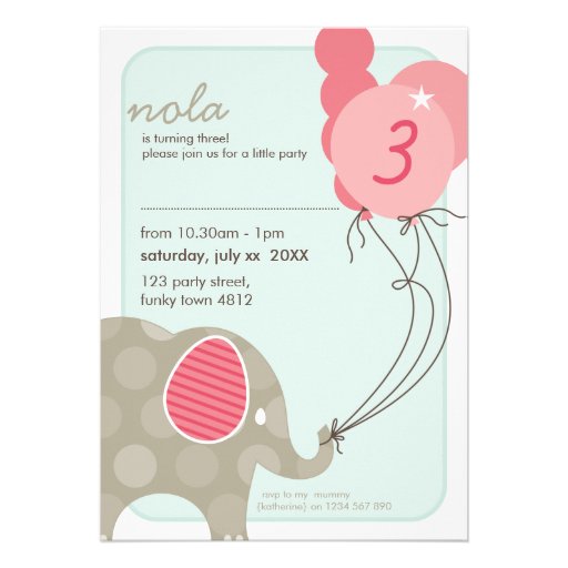 BIRTHDAY PARTY INVITES :: elephant + balloons 4P