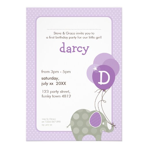 BIRTHDAY PARTY INVITES :: elephant + balloons 5P