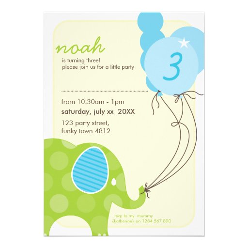 BIRTHDAY PARTY INVITES :: elephant + balloons 6P