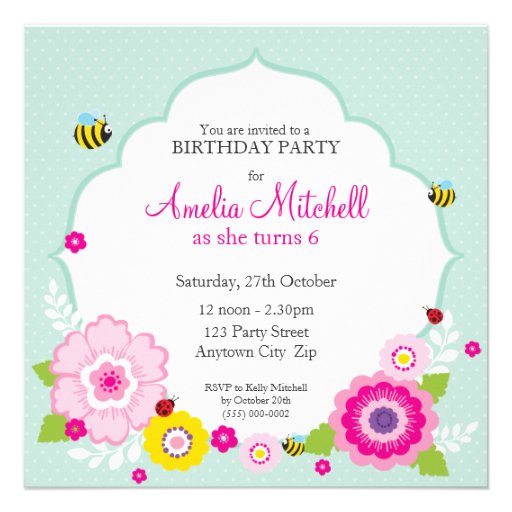 BIRTHDAY PARTY INVITES :: garden flowers 2 (front side)