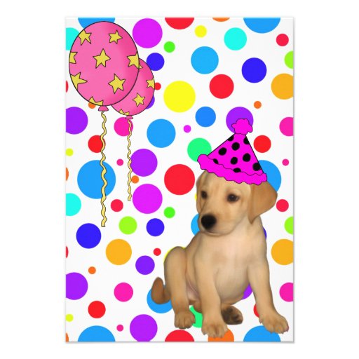 Birthday Party Labrador Puppy Spots Balloons Invitations (front side)