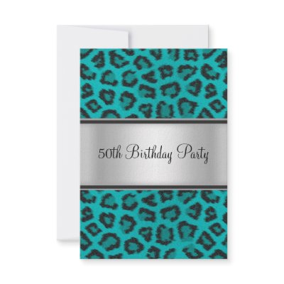 Birthday Party Leopard Fur Teal Custom Announcements by DIYparty
