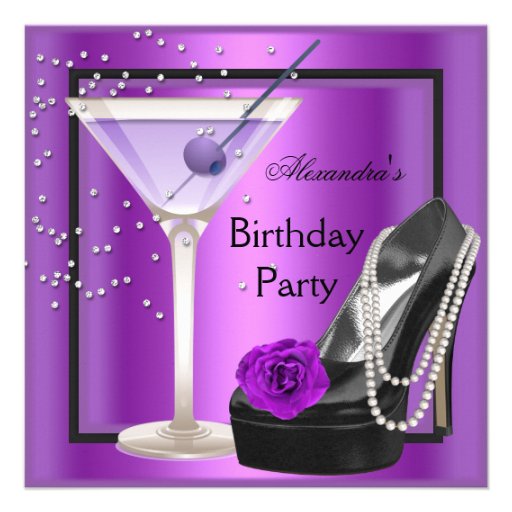 Birthday Party Magenta Purple Black Shoes Personalized Invitation