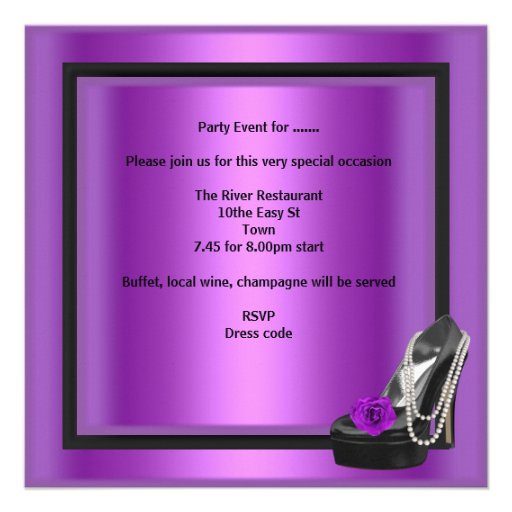 Birthday Party Magenta Purple Black Shoes Personalized Invitation