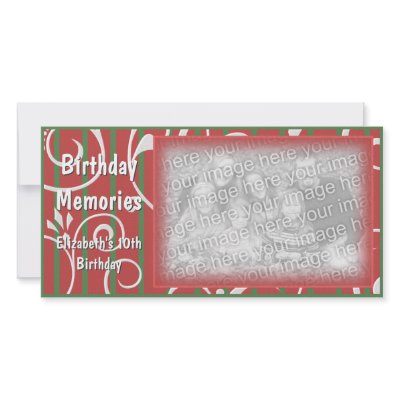 Birthday Party Memories Photo Card Red Green by OrangeBirdDesigns