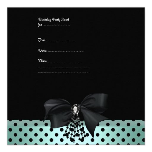 Birthday Party Mint Green Black Spot Polka dots Invites