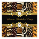 Birthday Party Mixed Animal Prints Gold Black Announcement