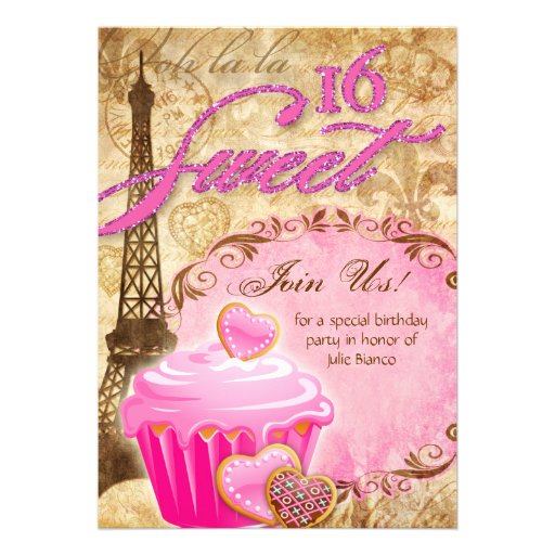 Birthday Party Paris Card Eiffel Tower Sweet 16 Pi