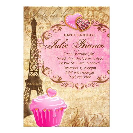 Birthday Party Paris Card Eiffel Tower Sweet 16 Pi