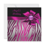 Birthday Party Pink Bow Black Pink Zebra Silver Personalized Invites