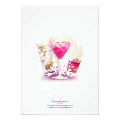 Birthday Party Pink Martini and Cocktails Custom Announcements