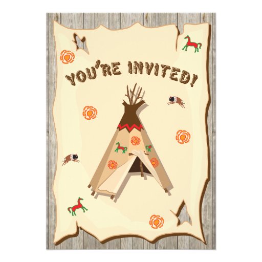 Birthday Party Pow Wow Teepee Invitations