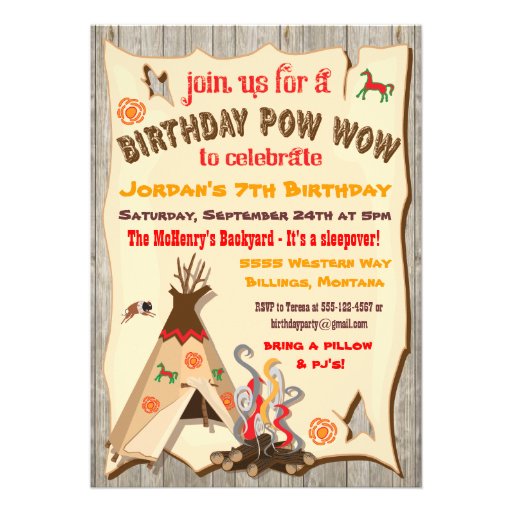 Birthday Party Pow Wow Teepee Invitations (front side)
