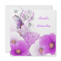 Birthday Party Pretty Floral Lilac White Butterfly Personalized Invite