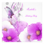 Birthday Party Pretty Floral Lilac White Butterfly Personalized Invite