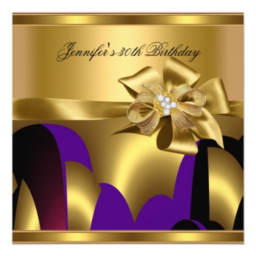 Birthday Party Purple Gold Abstract Personalized Announcement