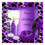 Birthday Party Purple Leopard Black Shoes Custom Invite