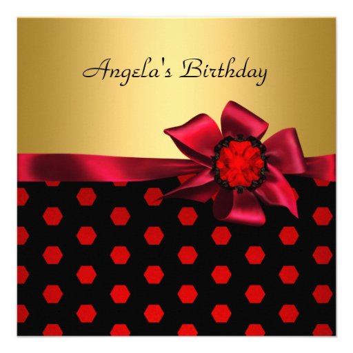 Birthday Party Red Bow Gold Black Gold Spot Custom Invitation