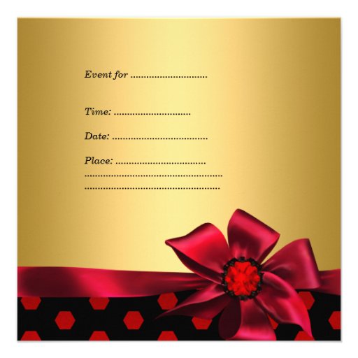 Birthday Party Red Bow Gold Black Gold Spot Custom Invitation