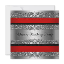 Birthday Party Red Silver Black Diamond Custom Announcement