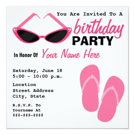 Birthday Party Retro Cat Eye Sunglasses Flip Flops Invitation Zazzle