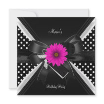 Birthday Party Spot Polka Dot  Black White Pink Custom Invite