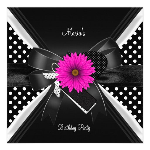 Birthday Party Spot Polka Dot  Black White Pink Custom Invite