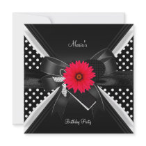 Birthday Party Spot Polka Dot  Black White Red Custom Invitations