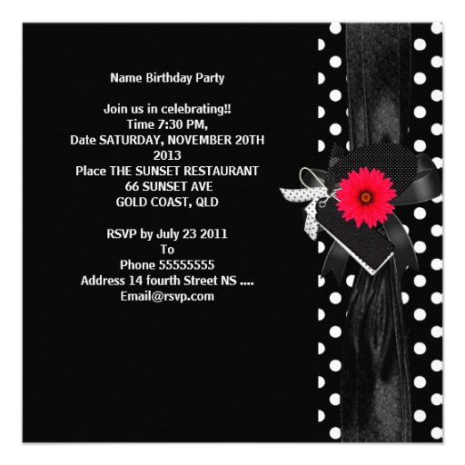 Birthday Party Spot Polka Dot  Black White Red Custom Invitations