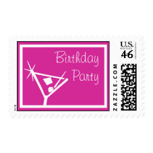 Birthday Party Stamps Martini Glass (Raspberry)