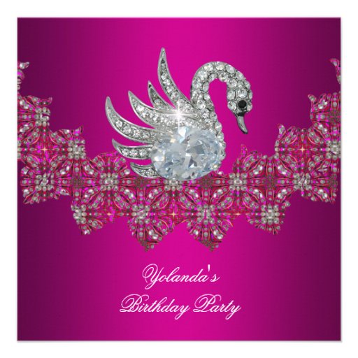Birthday Party Swan pink Floral Black Personalized Invitations