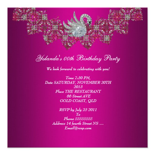 Birthday Party Swan pink Floral Black Personalized Invitations