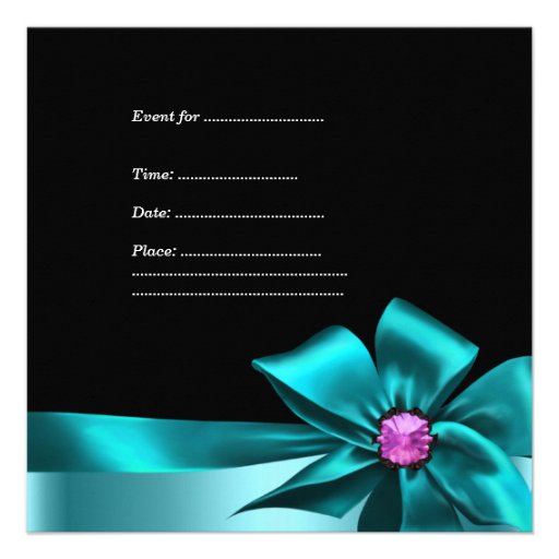 Birthday Party Teal Blue Pink Silver Zebra Black Personalized Announcement