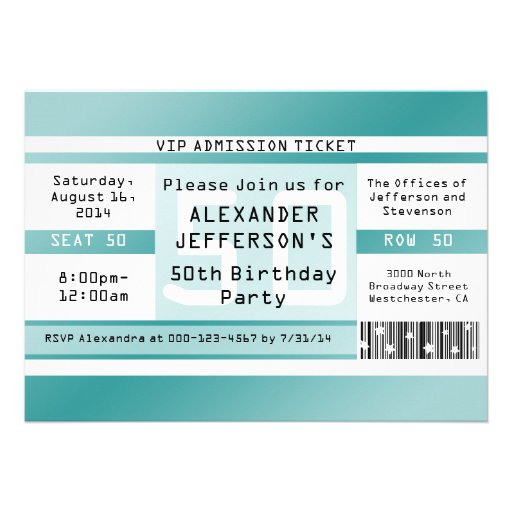 Birthday Party Ticket Invitations, 5x7