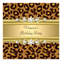 Birthday Party Wild Animal Print Gold Black Invite