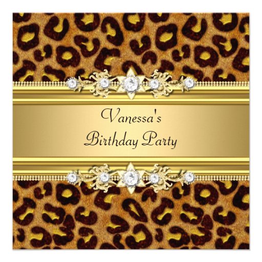 Birthday Party Wild Animal Print Gold Black Invite