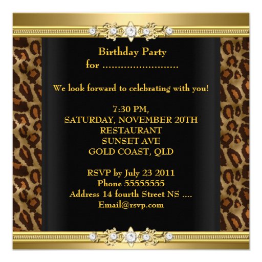 Birthday Party Wild Animal Print Gold Black Invite