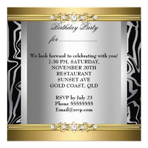 Birthday Party Wild Animal Print Gold Black White Custom Invites